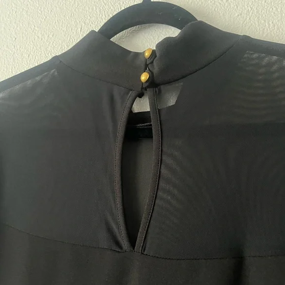 NWOT Elegant Mesh Frill Ruffle Round Neck Pencil Cocktail Dress - Picture 4 of 8